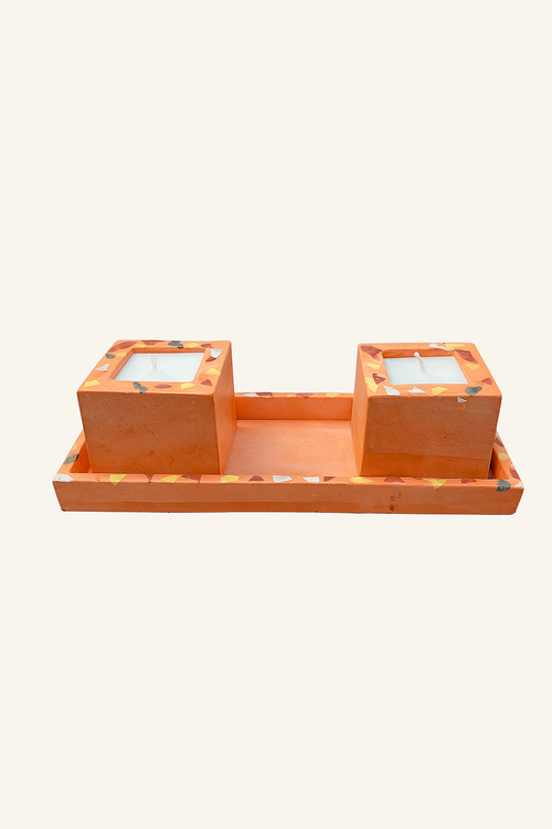 Kit Terrazzo - 2 velas e apoiador