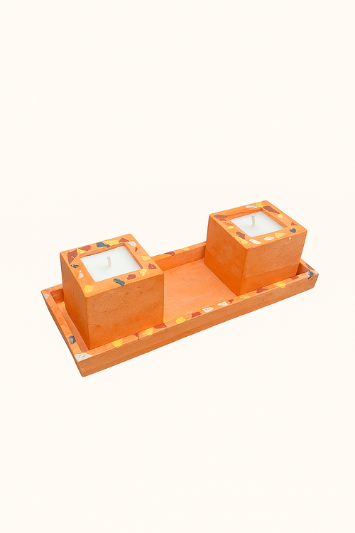 Kit Terrazzo - 2 velas e apoiador